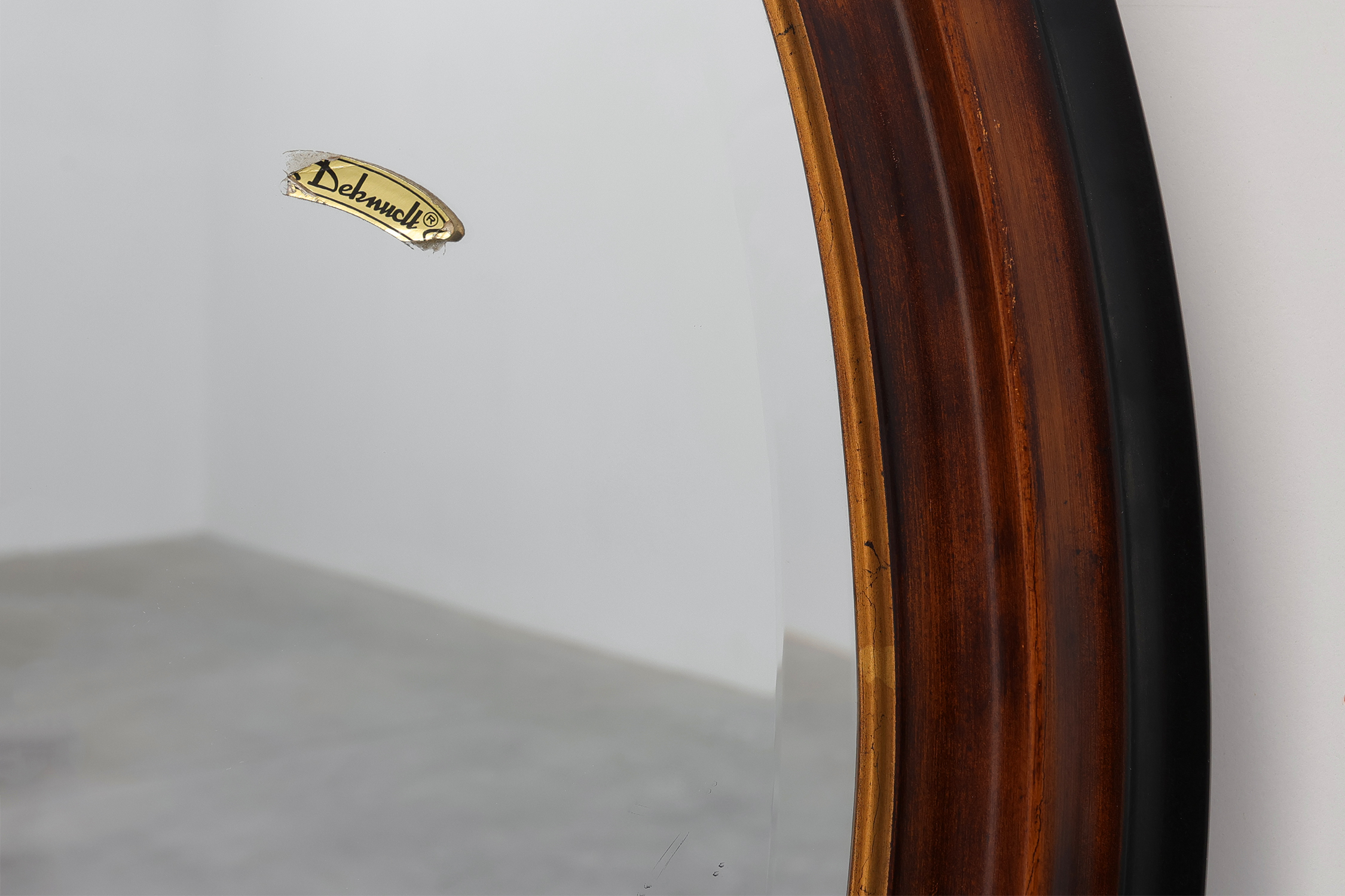 Deknudt Oval Wall Mirror with Walnut-Toned Frame and Gilt Inner Edge, Belgiumthumbnail